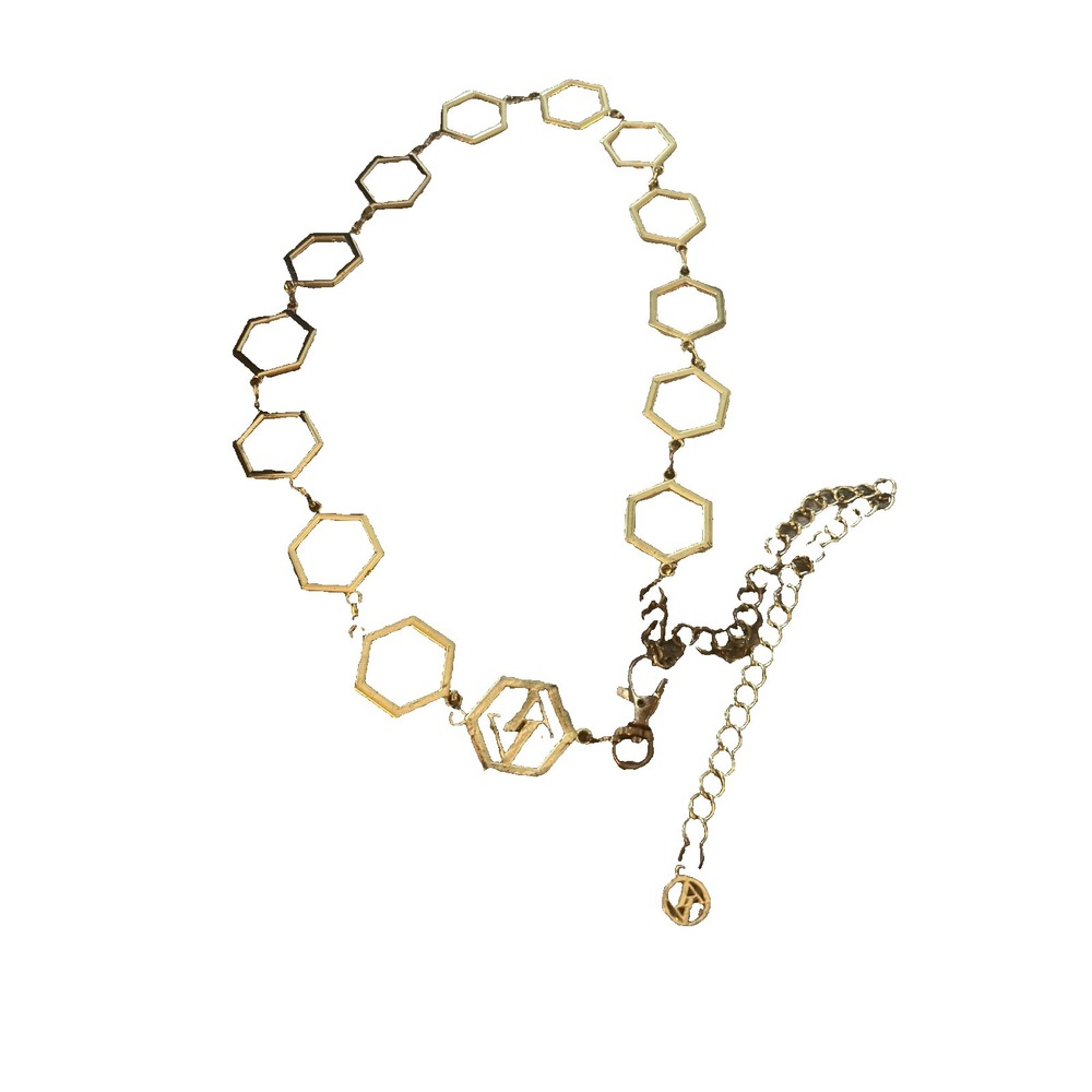 Vintage Adrienne Vittadini Gold Hexagon Metal Chain Belt AV Logo Adjustable